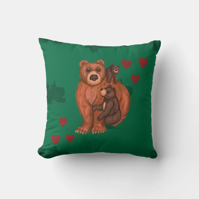 Mom Bear and Cubs Throw Pillow (Front)
