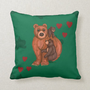 Mom Bear and Cubs Throw Pillow