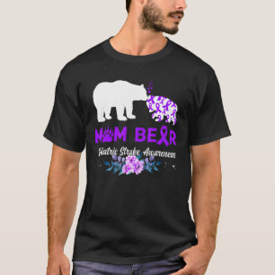 Mom Bear Pediatric Stroke Awareness Purple Ribbon  T-Shirt