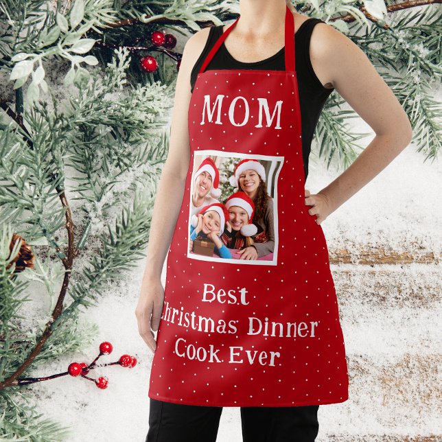 Mom Best Cook Red And White Christmas Polka Dot Apron (Mom - Best Cook Ever Red And White Polka Dot Apron)