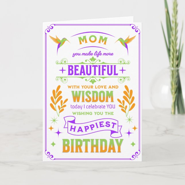 Mom Birthday, 5 x 7 foldable card (Front)