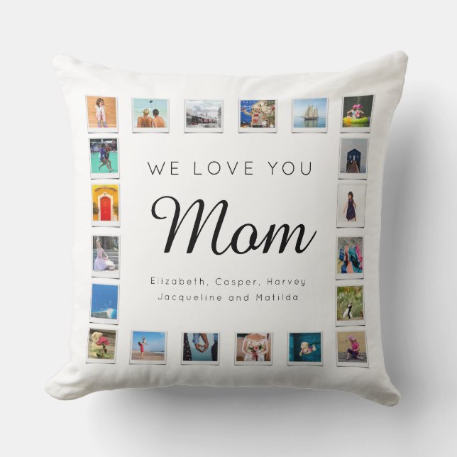 Mom Birthday Chic Modern Photo Collage White Throw Pillow (Front)