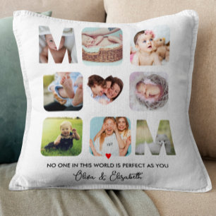 Mom Birthday Gift Custom Photo Collage Heart Cute Throw Pillow