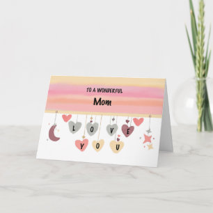 Mom Birthday Love Watercolor Hearts Moon Stars Card