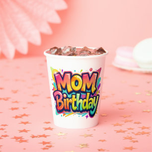 Mom Birthday Rainbow Graffiti Gift for Mother Paper Cups