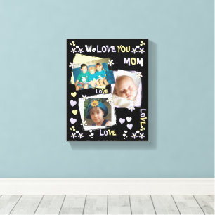 Mom black and lilac flowers and hearts with photos canvas print