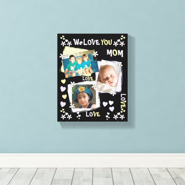 Mom black and lilac flowers and hearts with photos canvas print (Insitu(Wood Floor))