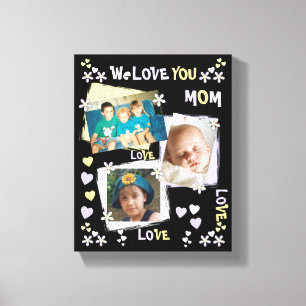 Mom black and lilac flowers and hearts with photos canvas print