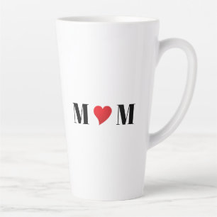 Mom black white red heart modern typography cute latte mug