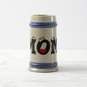 Mom Black White Text Red Heart Love Stein Mug