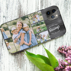 Mom Blessings Quote 6 Photo Collage Rustic Grey iPhone 12 Pro Max Case