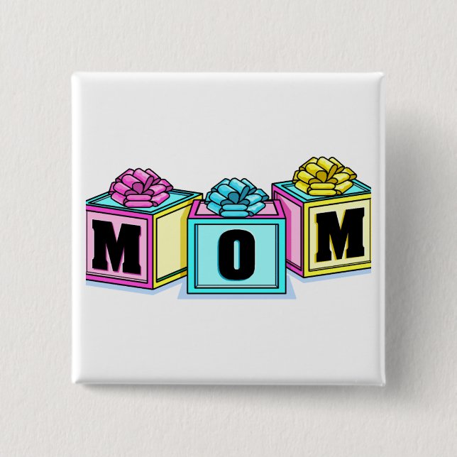 Mom (Blocks) 2 Inch Square Button (Front)
