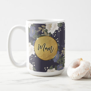 Mom Blue Floral Personalized Coffee Mug