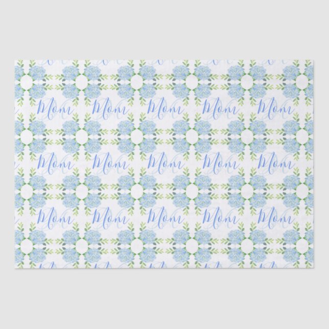 Mom Blue Hydrangea Floral Mother's Day Tissue Paper (Front)