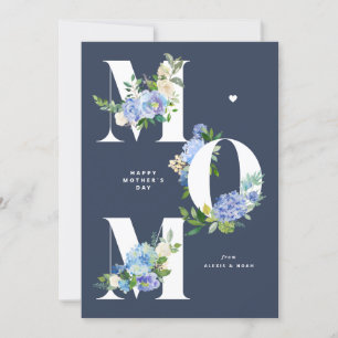 MOM Blue Hydrangeas Floral Happy Mother's Day Holiday Card