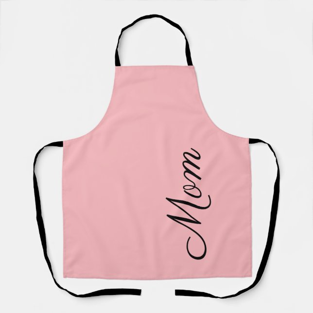 Mom Blush Pink Black Script Personalized Apron (Front)