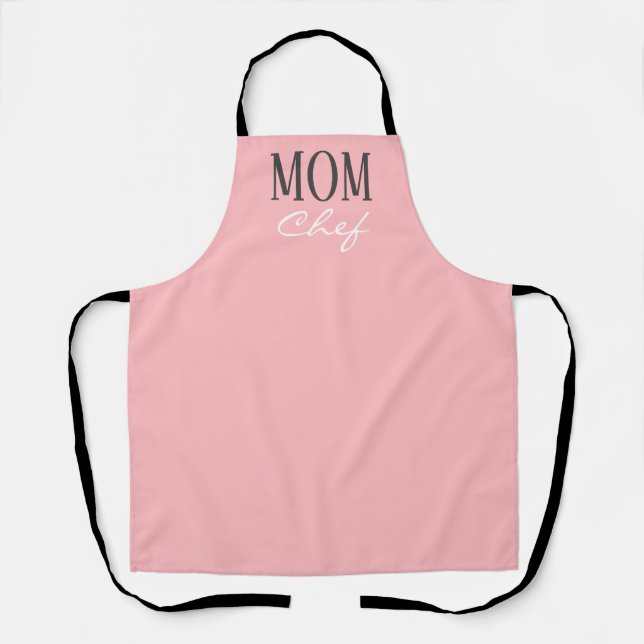 Mom Blush Pink Black White Script Chef Apron (Front)
