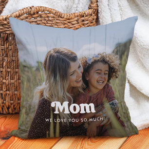 Mom   Boho Text Overlay with Two Photos Throw Pillow