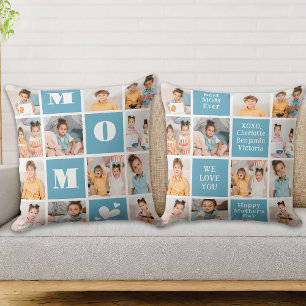 MOM Bold Modern 12 Photo Collage Mother's Day Throw Pillow