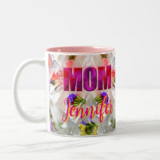 'Mom-Boss-Fire' - Floral design in cubes Two-Tone Coffee Mug