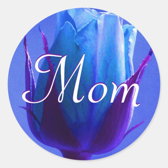 Mom Bright Blue Rose Sticker (Front)