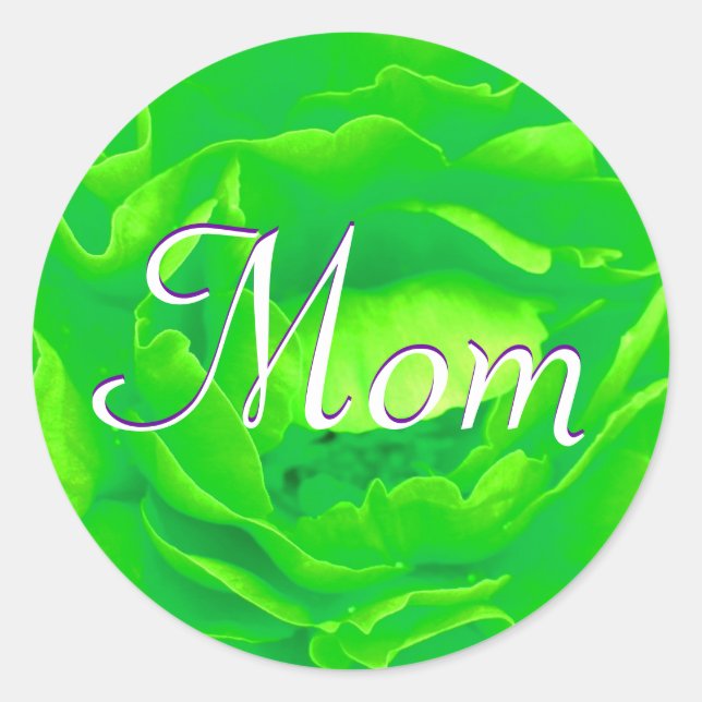 Mom Bright Green Rose Sticker (Front)