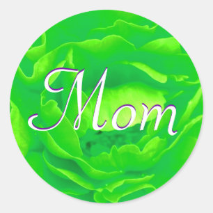 Mom Bright Green Rose Sticker