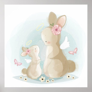 Mom bunny with a baby  poster