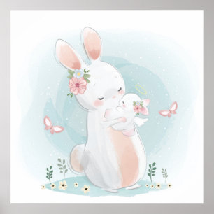 Mom bunny with a baby  poster
