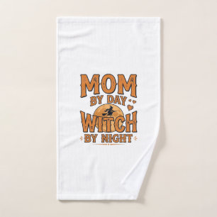 Mom By Day Witch By Night Halloween Shirt Design_1 Hand Towel
