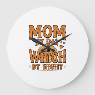 Mom By Day Witch By Night Halloween Shirt Design_1 Large Clock