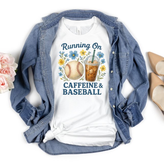Mom Caffeine and Baseball Sports Mom of Boys T-Shirt (Running on Caffeine and Baseball T-shirt for Mom whose boys play baseball. Gift for mom. Mother's Da)