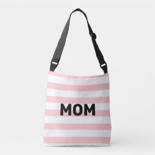 Mom calligraphy on pink & white striped crossbody bag