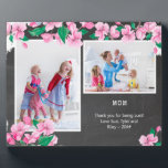 Mom Chalkboard and Cherry Blossom 2 Photo Plaque<br><div class="desc">Floral photo plaque to personalized for your mom. The photo template is set up ready for you to add two of your favorite family photos and, you can also add your custom message and/or name(s). The design features pink cherry blossom on a distressed chalkboard background with white typography. "MOM" is...</div>
