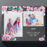 Mom Chalkboard and Cherry Blossom 2 Photo Plaque<br><div class="desc">Floral photo plaque to personalized for your mom. The photo template is set up ready for you to add two of your favorite family photos and, you can also add your custom message and/or name(s). The design features pink cherry blossom on a distressed chalkboard background with white typography. "MOM" is...</div>