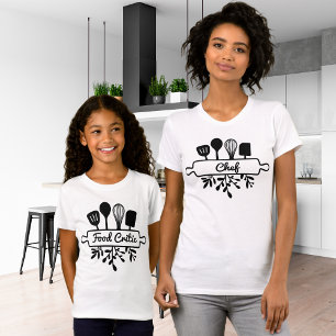 Mom Chef Black Kitchen Utensil Culinary Design T-Shirt