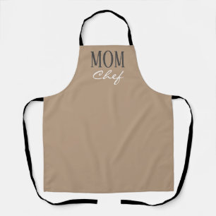 Mom Chef Modern Beige Brown White Script Kitchen Apron