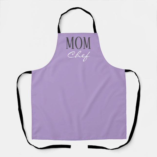 Mom Chef Modern Lavender Purple Script Kitchen Apron (Front)