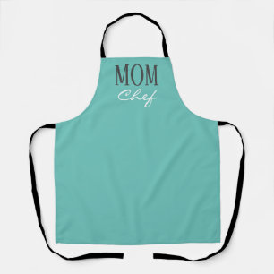 Mom Chef Modern Teal White Script Kitchen Apron