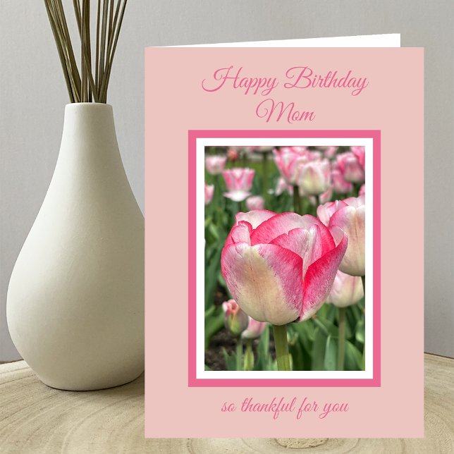 Mom Christian Birthday Pink Tulips Card (Creator Uploaded)