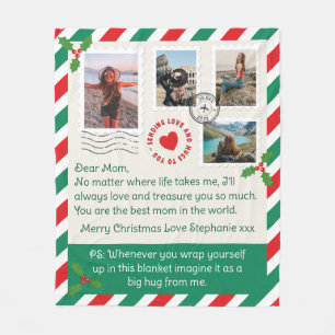 Mom Christmas Letter Photo Collage Hug Fleece Blanket