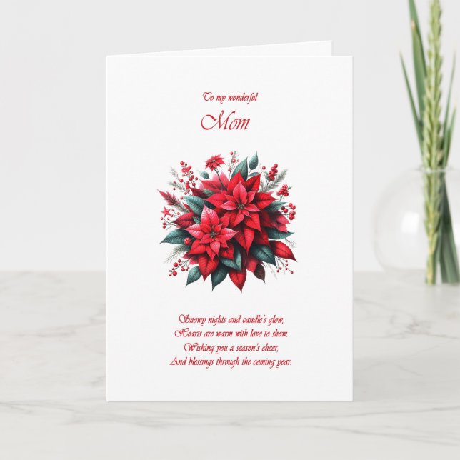 Mom Christmas Poinsettias  Holiday Card (Front)