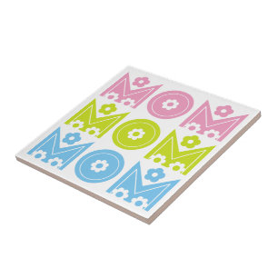 Mom colourful floral text design Mother's Day Tile
