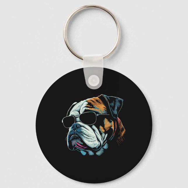 Mom Cool Dog Sunglasses - English Bulldog  Keychain (Front)