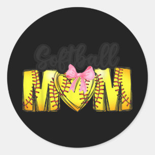 Mom Coquette Mothers Day Women Girls Softball Mama Classic Round Sticker