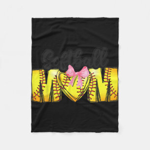 Mom Coquette Mothers Day Women Girls Softball Mama Fleece Blanket