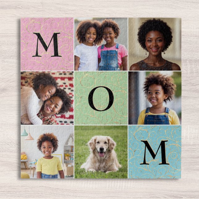 Mom Custom Photo Collage 6 Pictures Square Jigsaw Puzzle (A jigsaw puzzle for Mom on Mother's Day, to customize with 6 of your own photos)