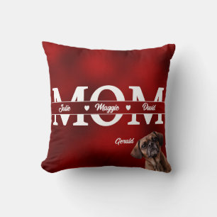Mom...Custom three names plus dog  Throw Pillow
