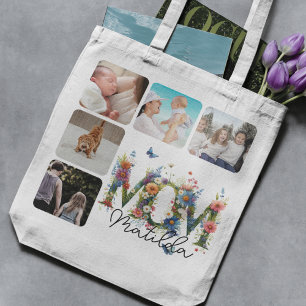 Mom Cute Floral Meadow Photo Collage Tote Bag