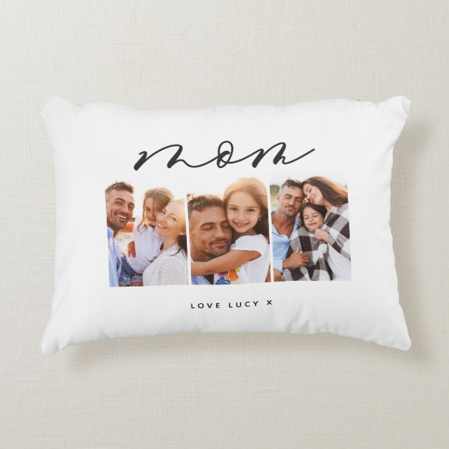 mom cute modern script multi photo gift  accent pillow (Front)